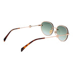 Gold Metal Rimless Oval Sunglasses With Green Gradient Lenses