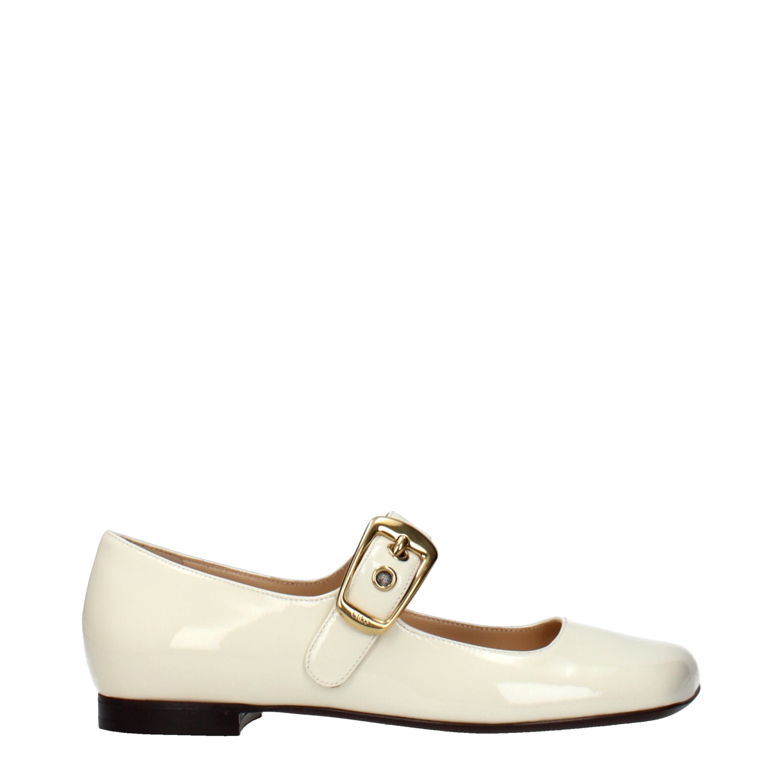 Beige Patent Leather Ballet Flats